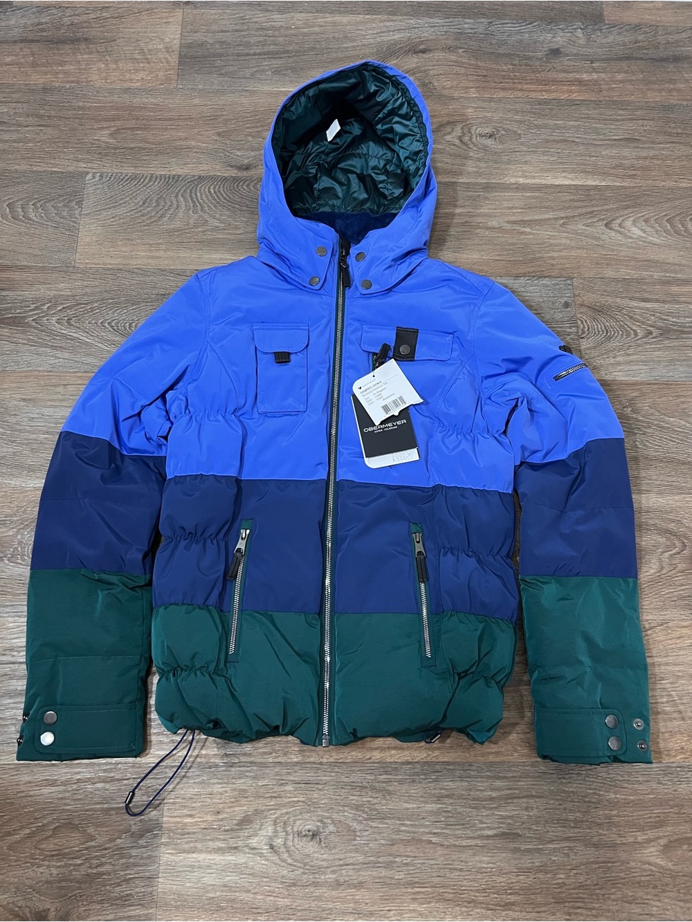 Obermeyer Blue, Navy & Green Colorblock Hooded Puffer Jacket/A797